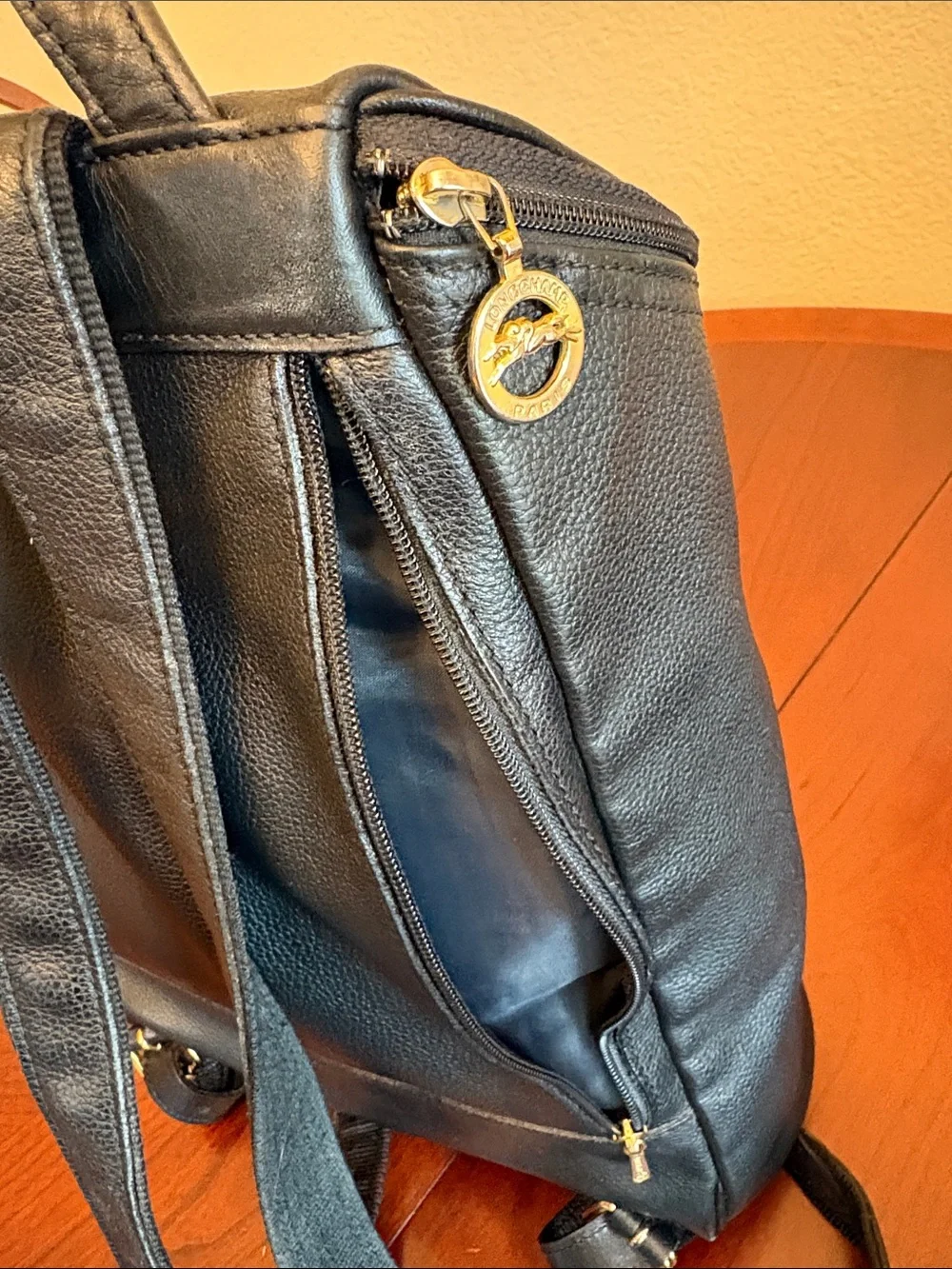 Longchamp Leather Top-Handle Backpack - Black